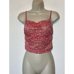 Womens Medium Pink Lace Top Cami Coquette Fairy Mermaid‎ Cropped Feminine